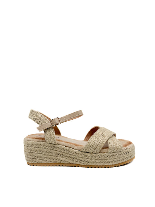 Sandalia de Cuña con Plataforma de Yute Beige