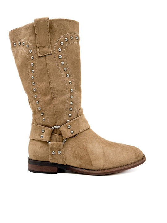 Botas de Antelina con Detalles de Tachas Kahki