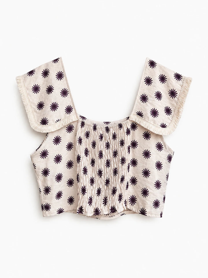 Conjunto Elegante de Top Crop y Falda Larga con Estampado Floral Morado Minimalista