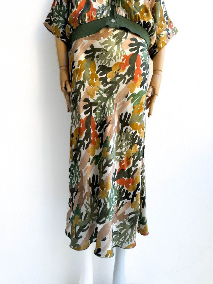 Bomber y Falda Satinadas Falda 2 Verde única