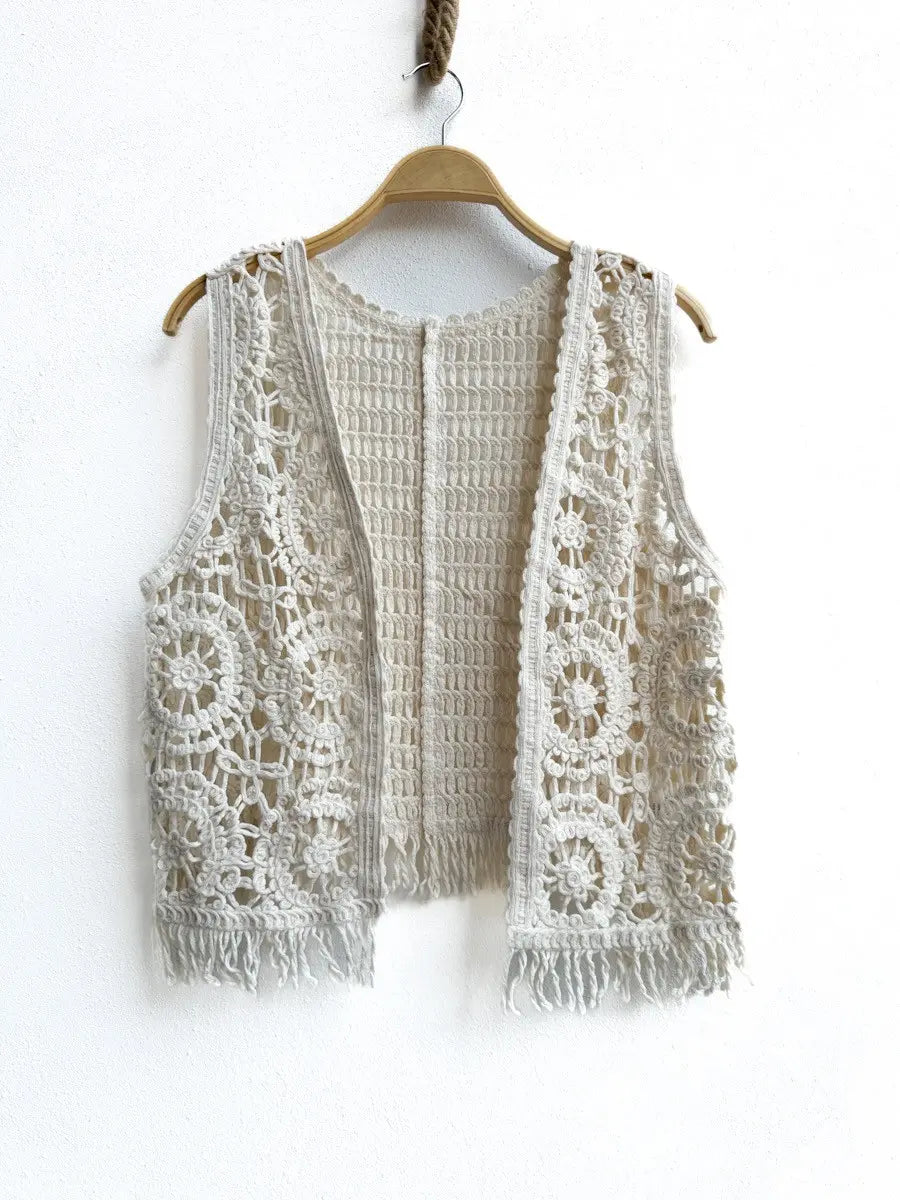 Chaleco Corto de Crochet Beige única