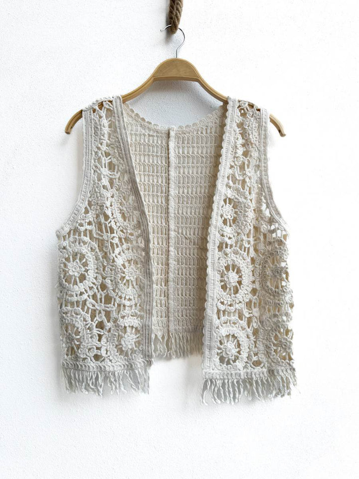 Chaleco Crochet Corto Beige única