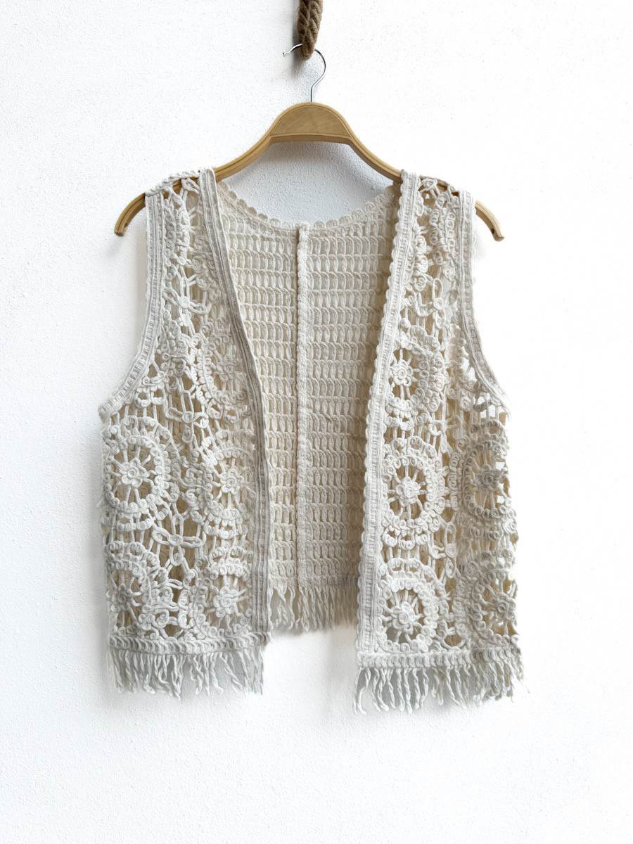 Chaleco Crochet Corto Beige única