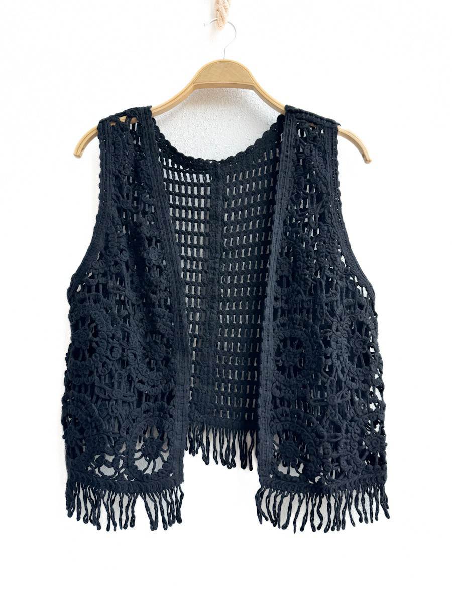 Chaleco Crochet Corto Negro única