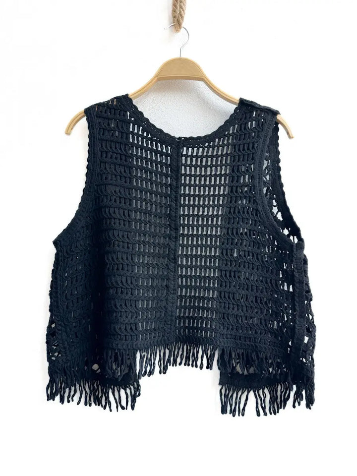 Chaleco Corto de Crochet Negro única