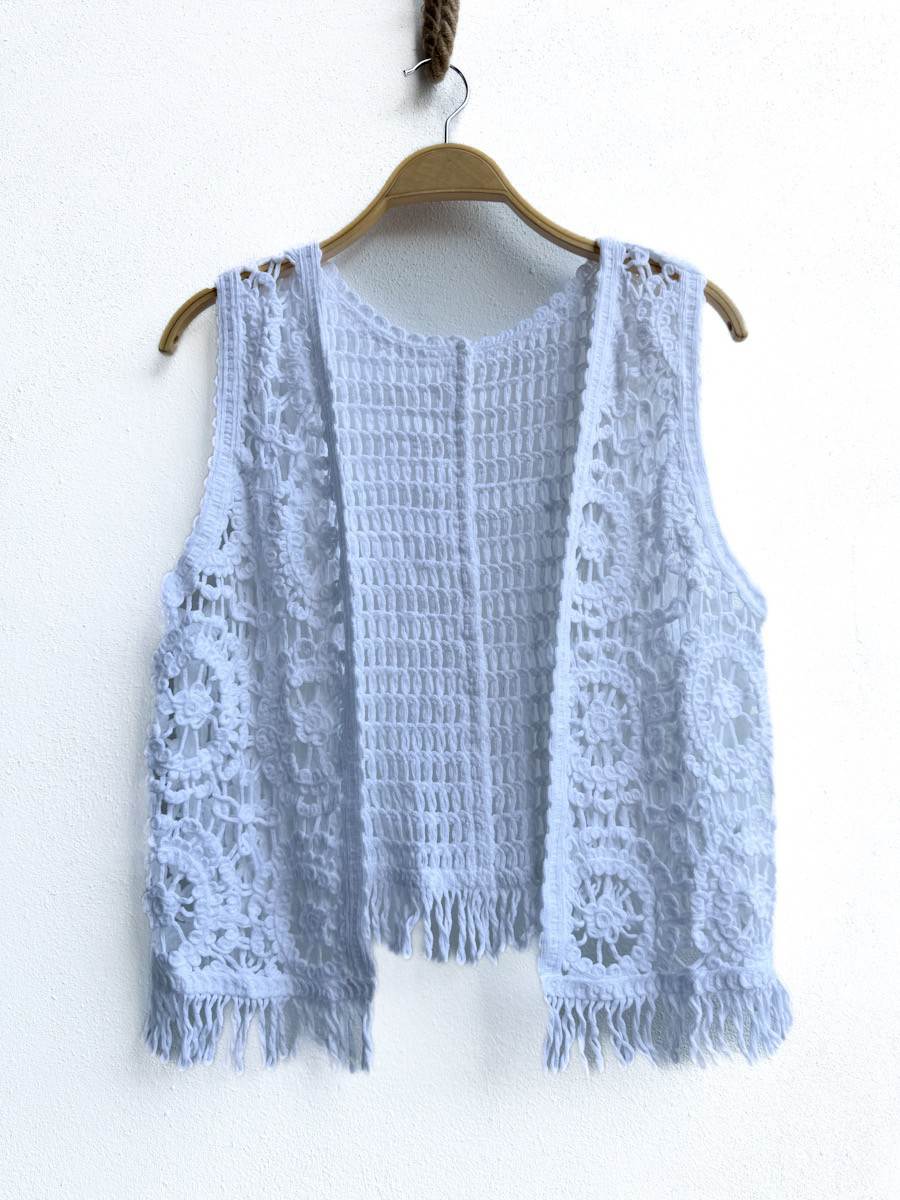 Chaleco Crochet Corto Blanco única