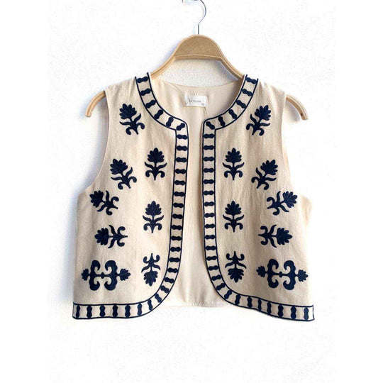 Chaleco Ara Bordado Corto Beige Única