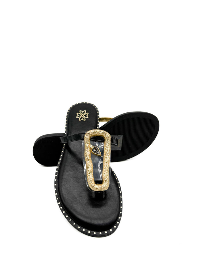Sandalias Planas con Adorno Dorado Transparente