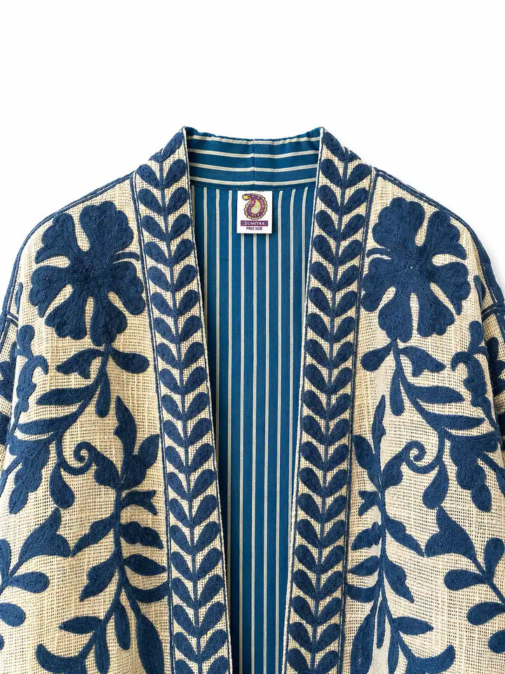 Chaqueta kimono bordada flores