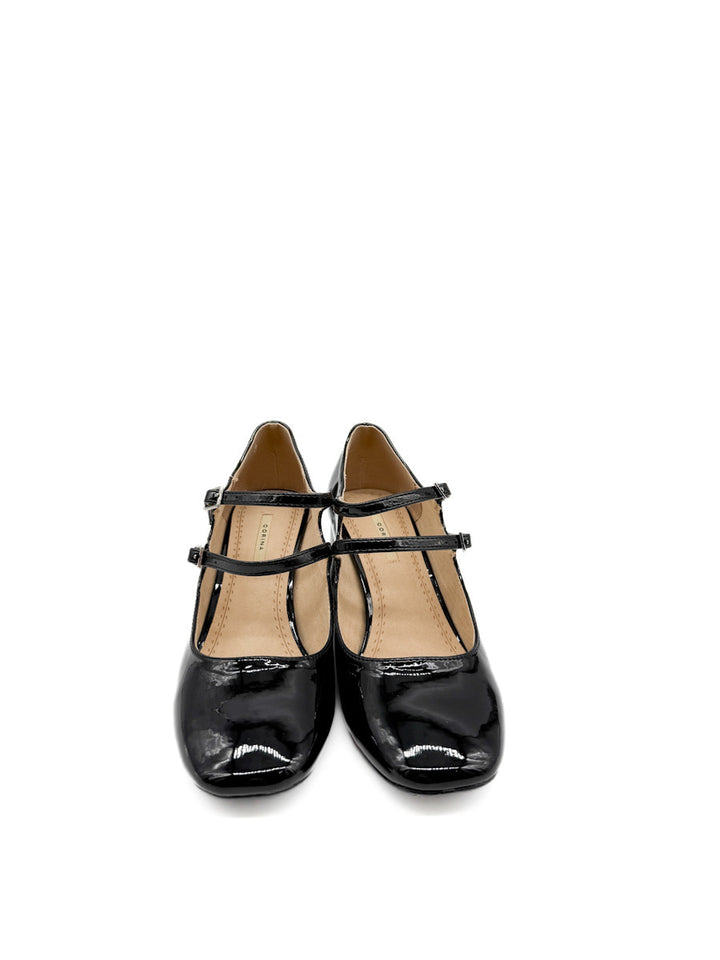 Zapatos Mary Jane de Charol Negro con Tacón Cuadrado Corina M5755