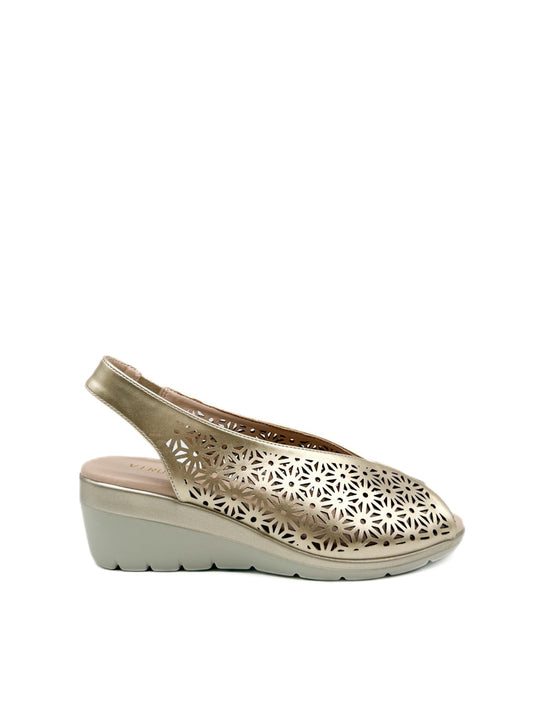 Sandalias Cuña Media Caladas Mujer Oro