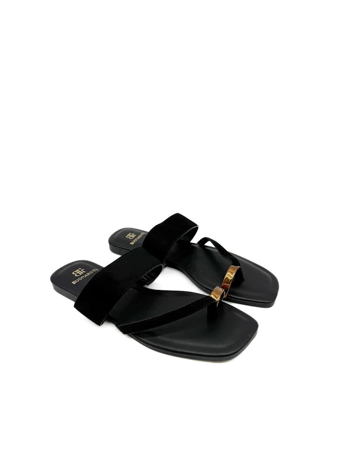 Sandalias Tipo Pala de Antelina con Anillo Bronce en el Dedo Mujer