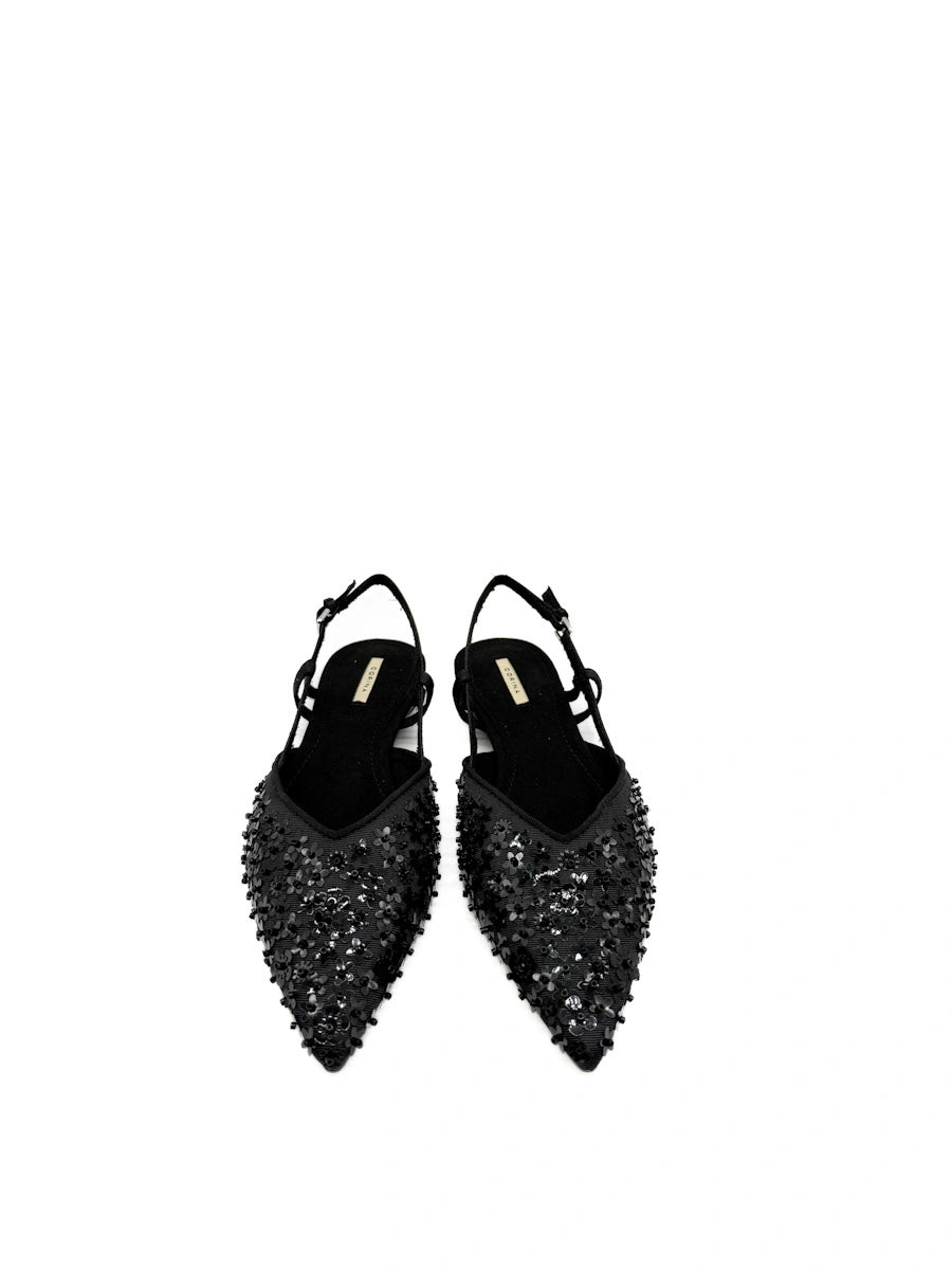 Zapatos destalonados Corina: Punta Fina con Flores y Lentejuelas de Brillo