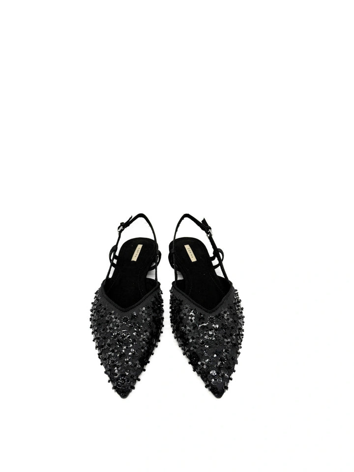 Zapatos destalonados Corina: Punta Fina con Flores y Lentejuelas de Brillo