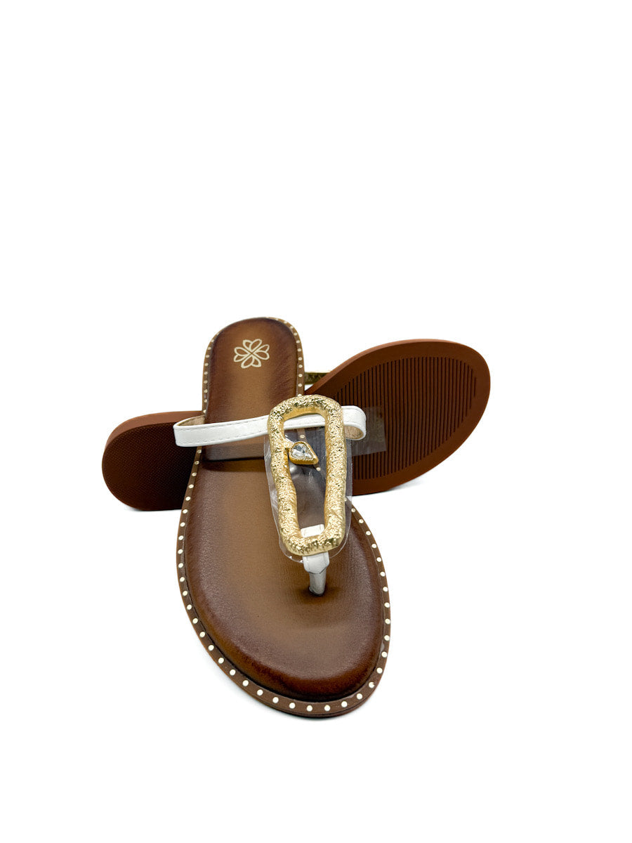 Sandalias Planas con Adorno Dorado Transparente