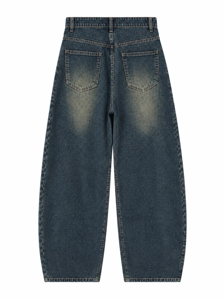 Pantalón Vaquero Azul Vintage de Pierna Ancha con Cintura Asimétrica