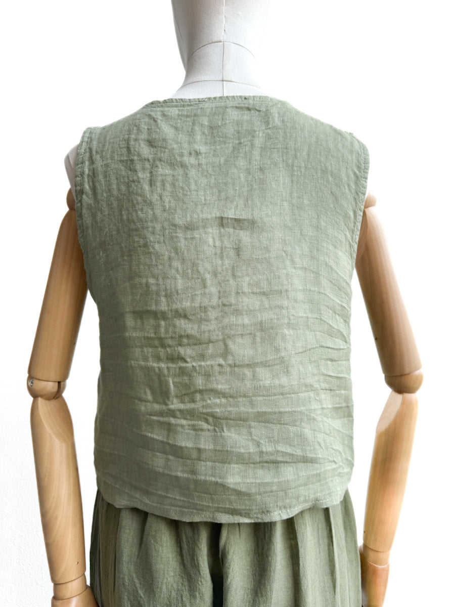 Chaleco de Lino Natural con Botones