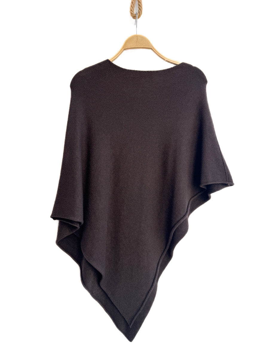 Poncho de Punto Asimétrico en Dos Colores: Beige y Marrón Marrón Única