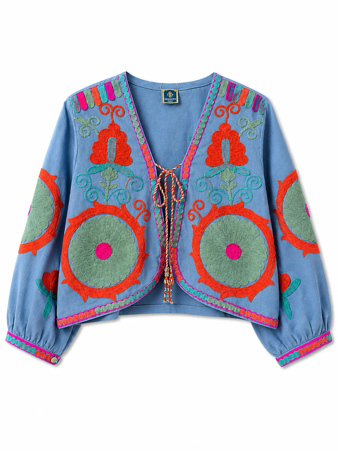 Chaqueta Bordada Multicolor para Mujer de Estilo Boho con Manga Larga y Diseño Artesanal