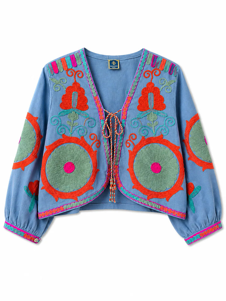 Chaqueta Bordada Multicolor para Mujer de Estilo Boho con Manga Larga y Diseño Artesanal