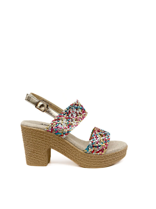 Sandalias de Tacón con Tejido Trenzado Estilo Artesanal Multicolor