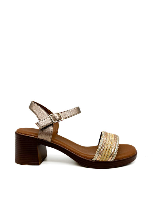 Sandalias Tacón Medio Ancho Referencia x2324 Champagne