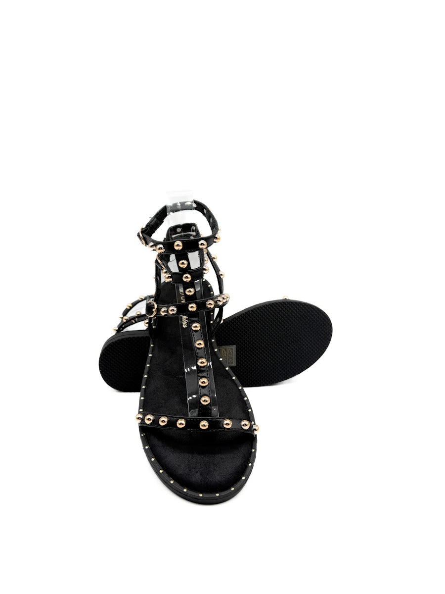 Sandalias Planas Estilo Romana con Tachuelas Doradas Para Mujer