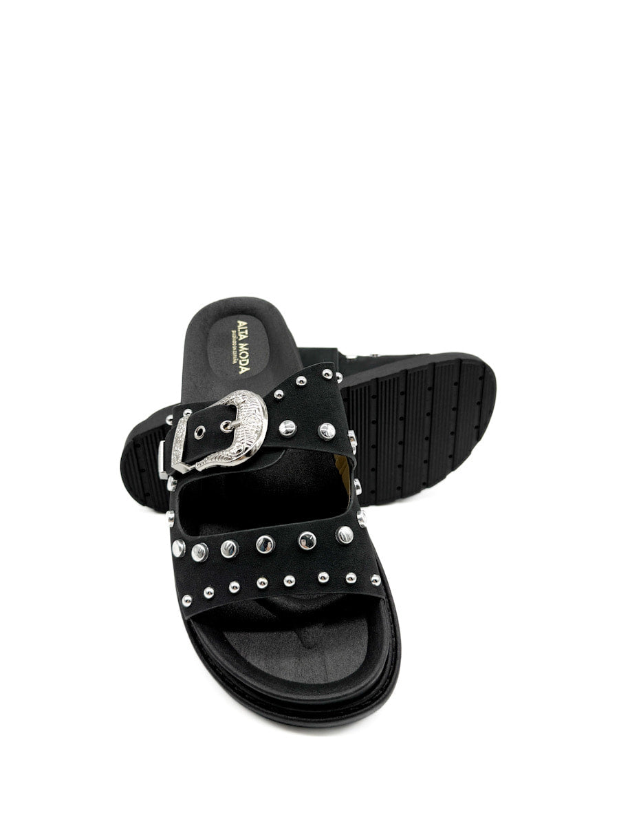 Sandalia Negra con Tacha para Mujer