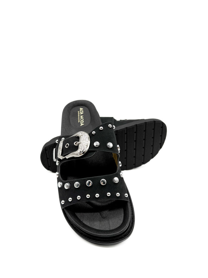 Sandalia Negra con Tacha para Mujer