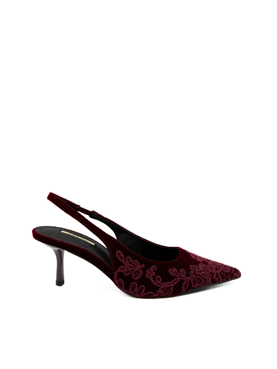 Zapatos Destalonados Terciopelo Bordado Tacón Kitten 