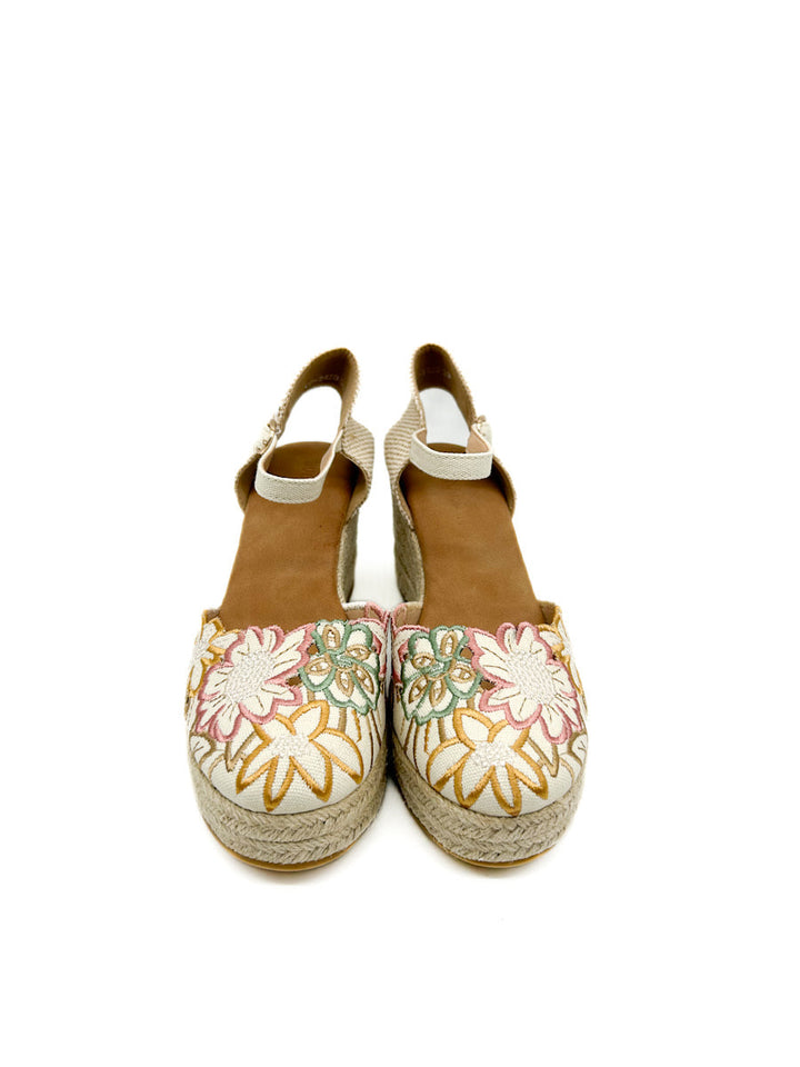 Alpargatas Cuña con Plataforma Bordado Floral