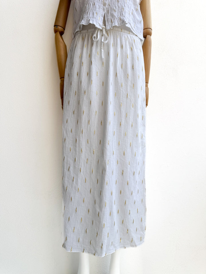 Conjunto de Blusa y Falda en Algodón Texturizado