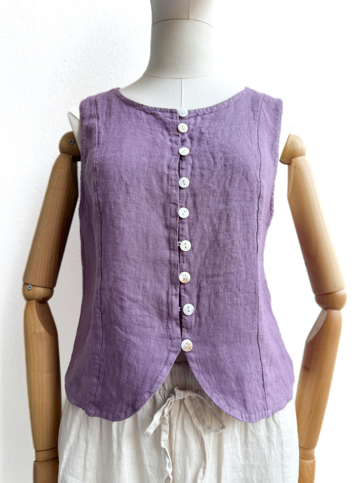 Chaleco de Lino Natural con Botones