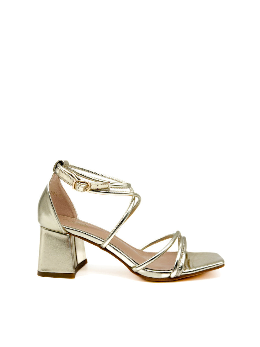 Sandalia de Tacón medio Metálicas con Correas Elegantes Oro