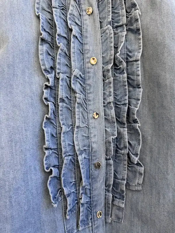 Camisa Denim con Volantes Frontales