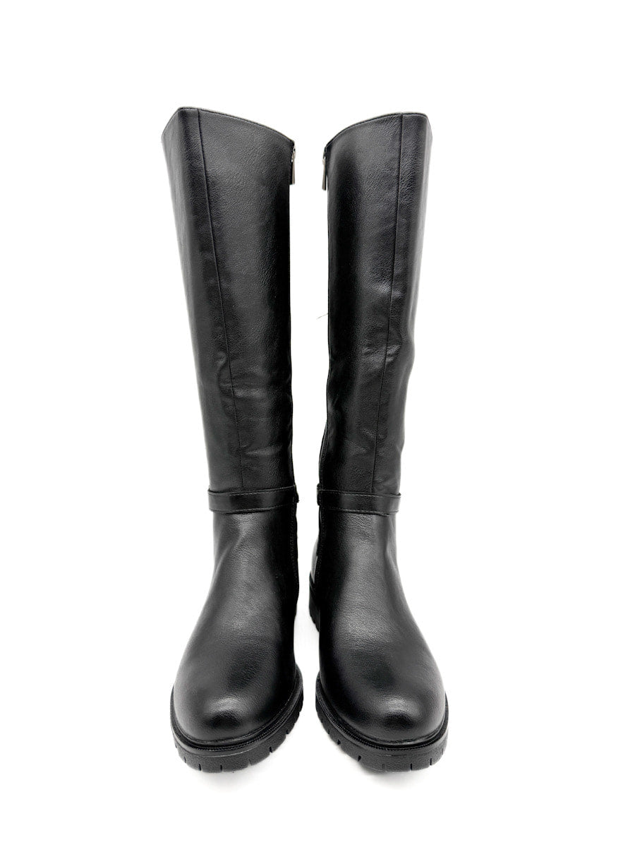 Botas de Caña Alta con Detalles Elásticos y Correa Ajustable.