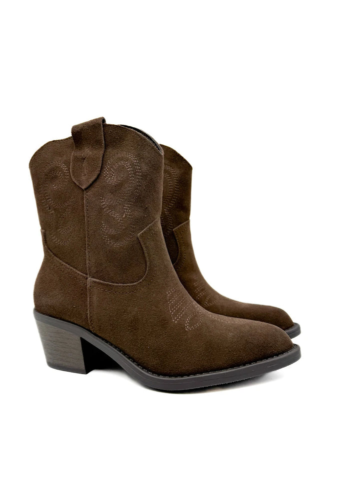 Botines Cowboy de Serraje con Bordados y Cremallera
