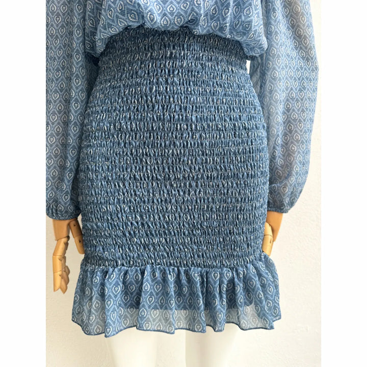 Vestido Dos Piezas con Estampado y Detalles Fruncidos