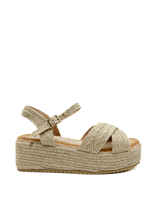Sandalias Plataforma Rafia Referencia 91840 Beige
