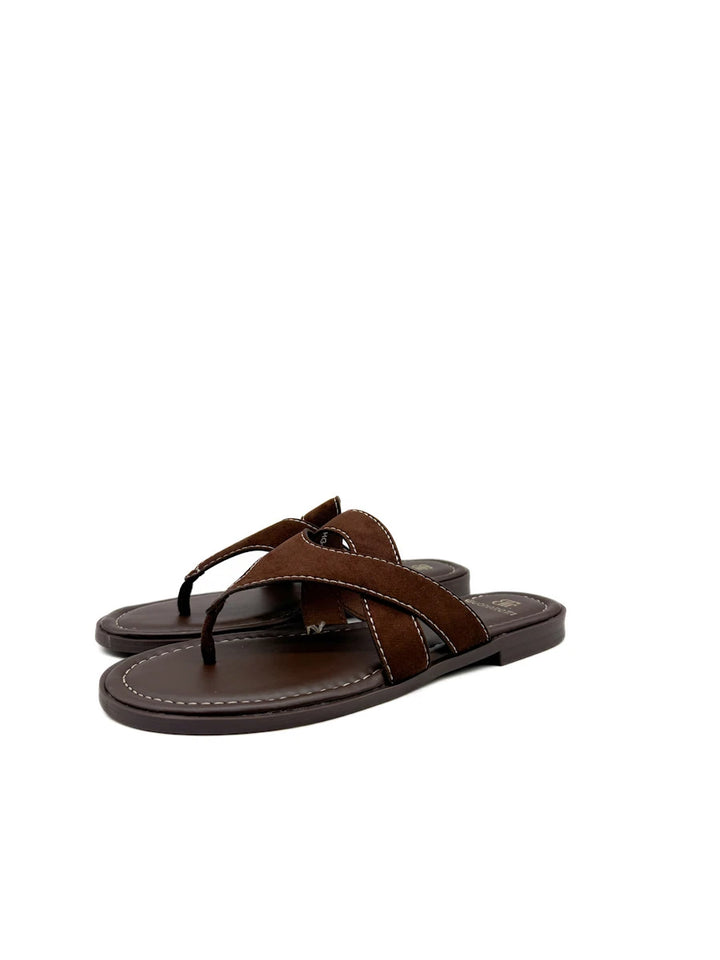 Sandalias Casuales de Dedo con Tiras de Ante - Mujer