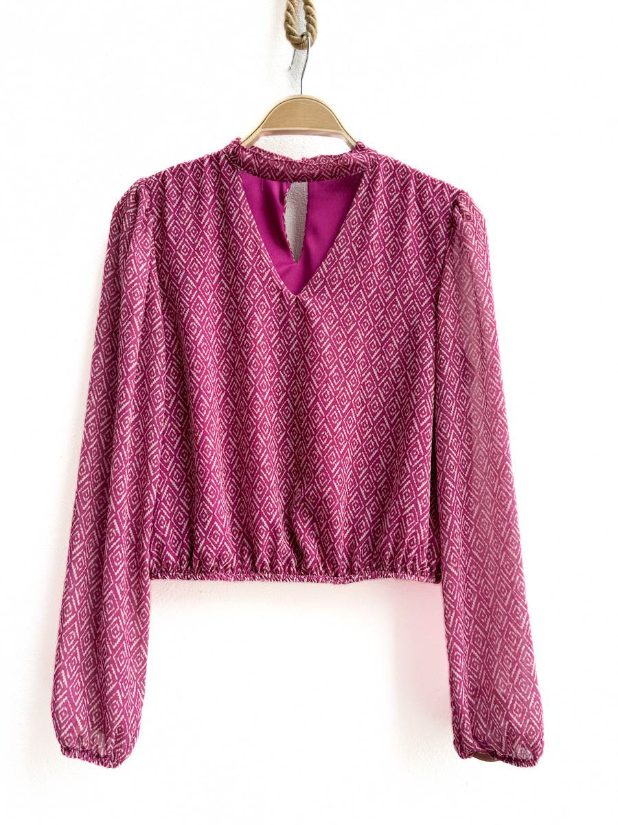 Blusa de Manga Larga con Estampado Geométrico, Disponible en Más Colores y Diseños