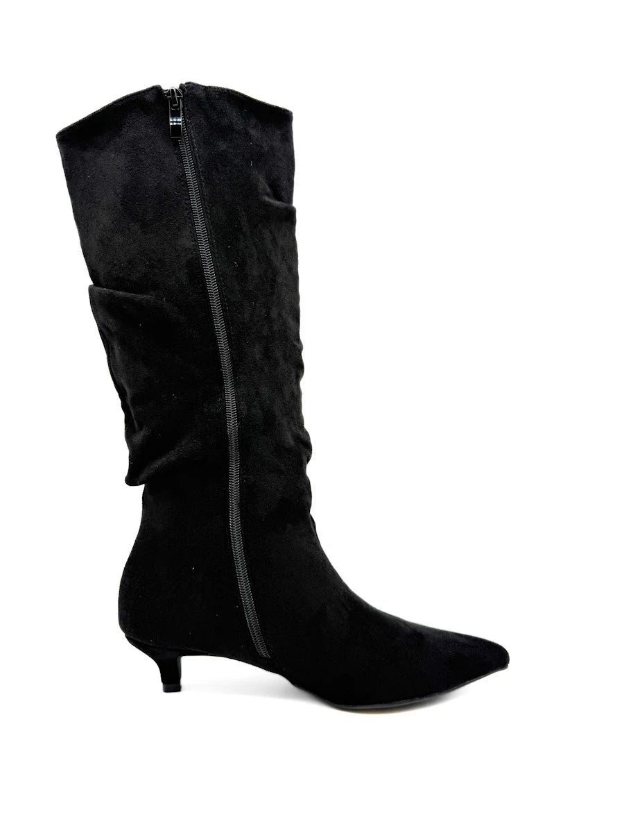 Botas Altas Fruncidas de Ante Sintético con Tacón Chupete y Puntera Fina