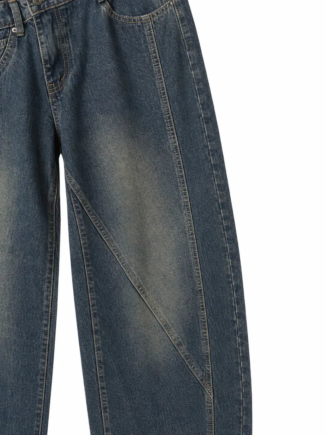 Pantalón Vaquero Azul Vintage de Pierna Ancha con Cintura Asimétrica