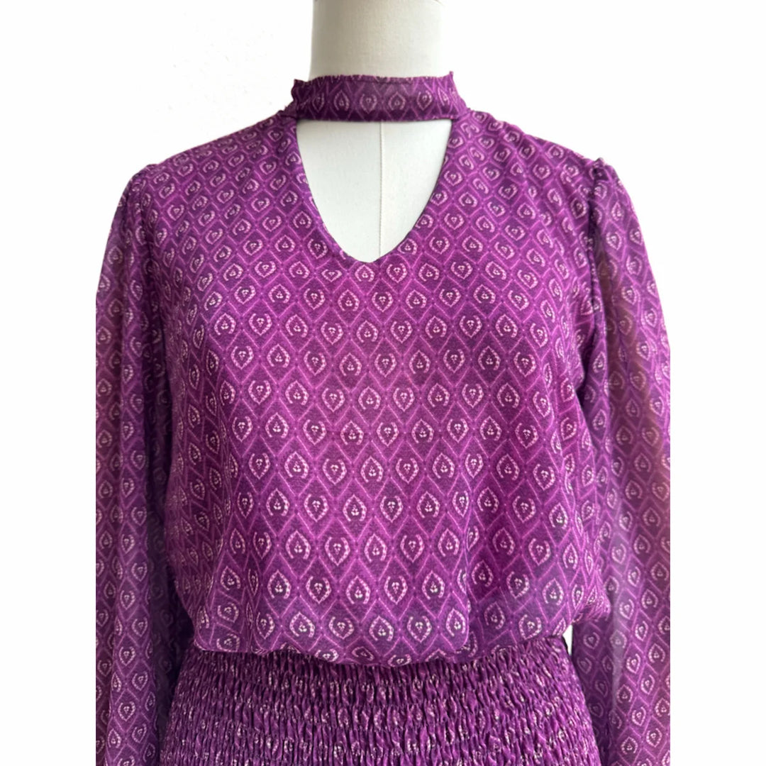 Vestido Dos Piezas con Estampado y Detalles Fruncidos Buganvia única