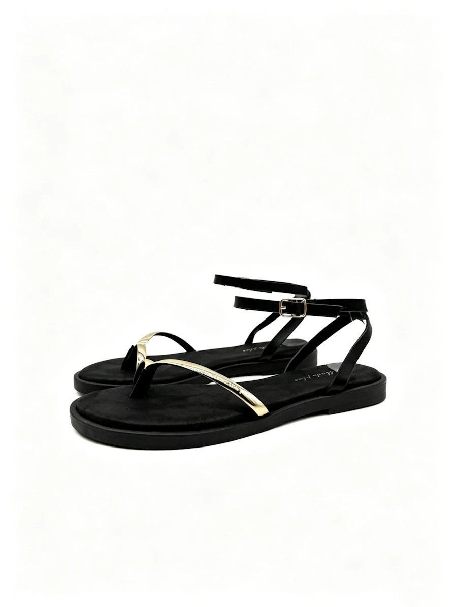Sandalias de Dedo Confort con Detalle Dorado Flexible