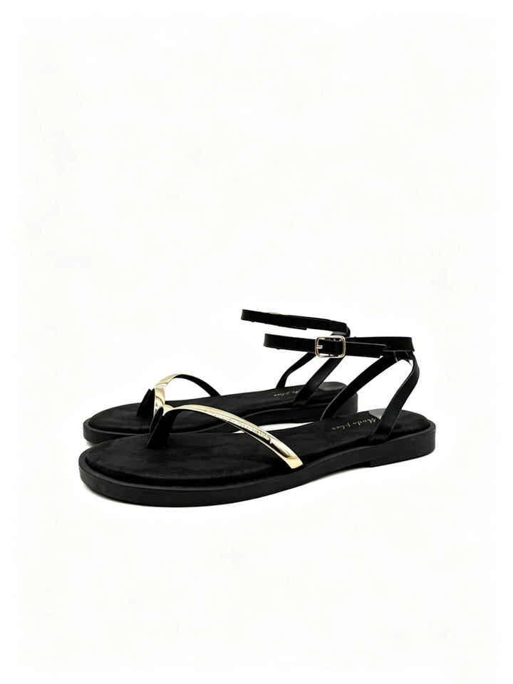 Sandalias de Dedo Confort con Detalle Dorado Flexible