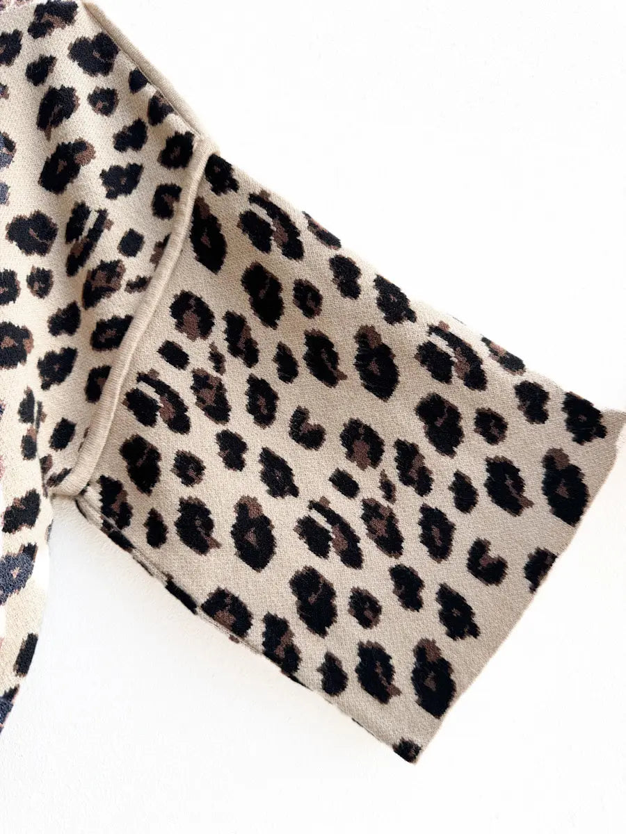 Suéter de Punto con Estampado de Leopardo y Mangas Campana