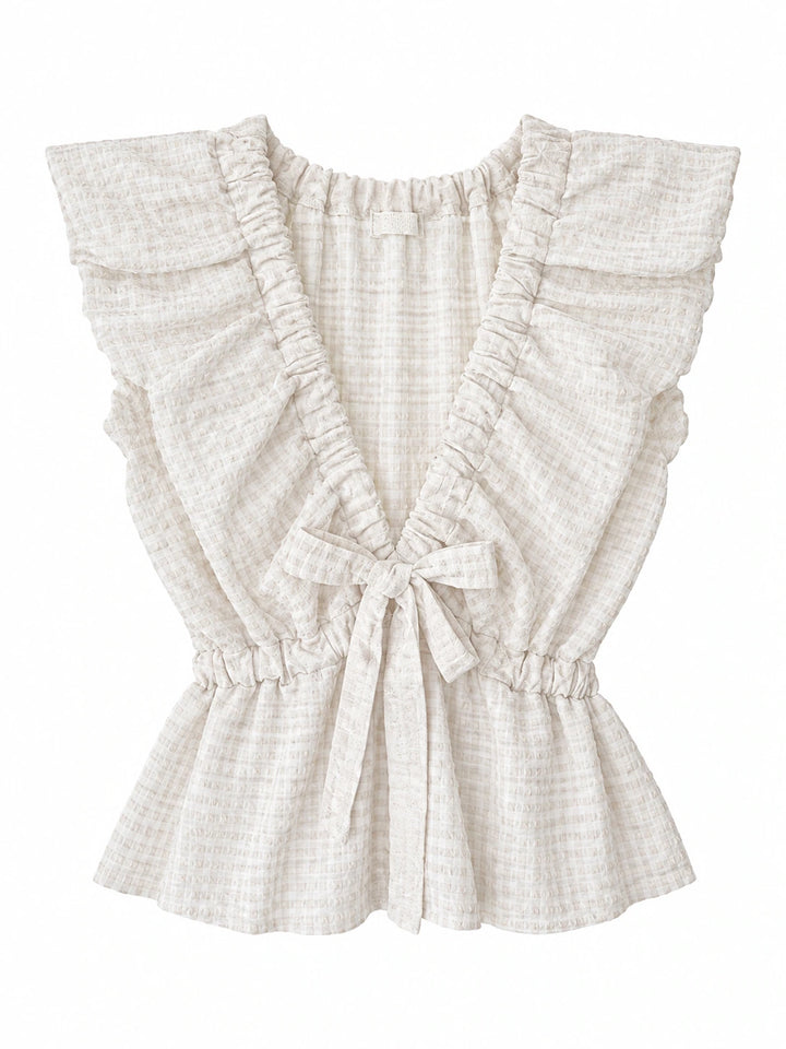 Blusa Vichy con Volantes y Espalda Abierta con Lazo