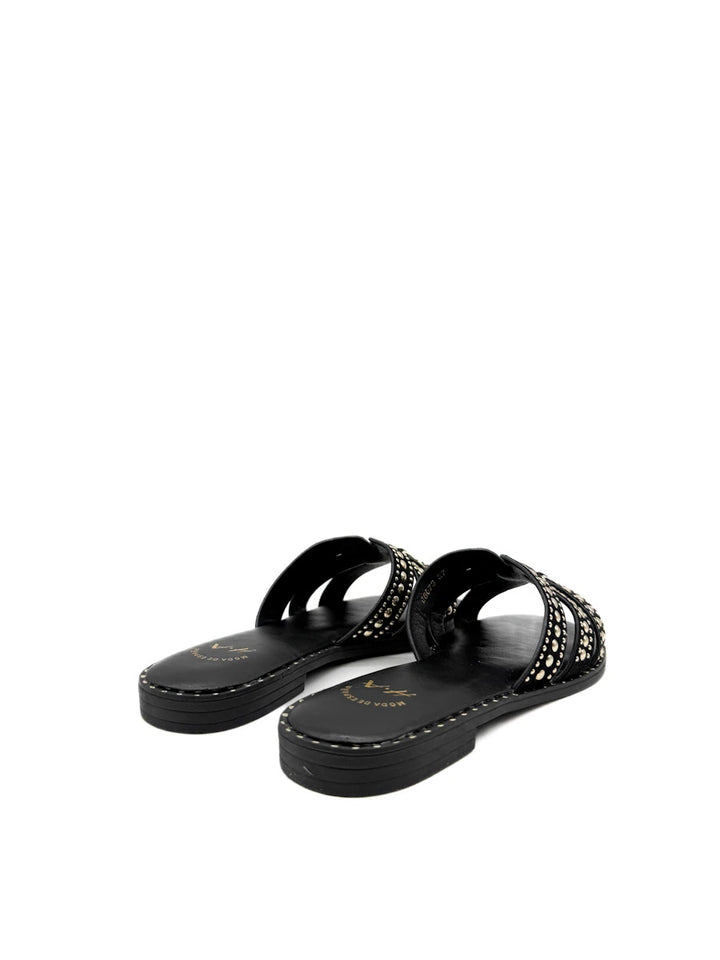 Sandalias Planas Tipo Pala con Tiras en H y Tachuelas Metálicas