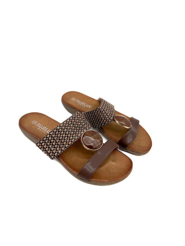 Sandalias Planas de Confort Estilo Casual con Tira de Efecto Rafia Trenzada